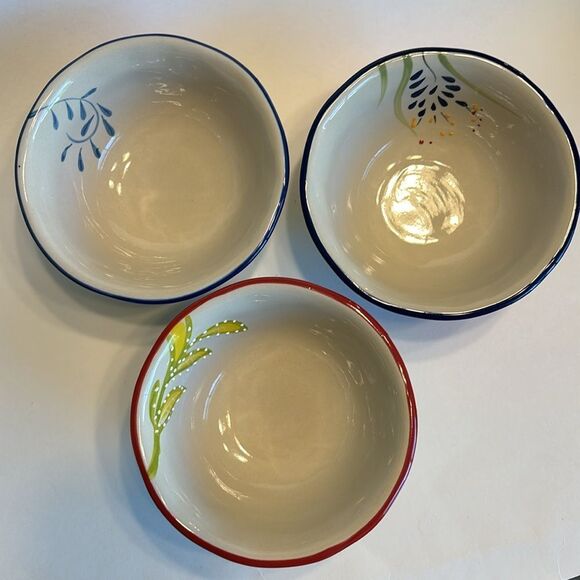 Over and Back Set Of 3 Primavera Hand Painted Soup Cereal Bowls - Picture 8 of 12